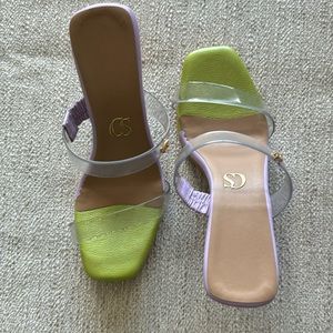 Carmen Steffens color block heels with clear top band size 8 1/2